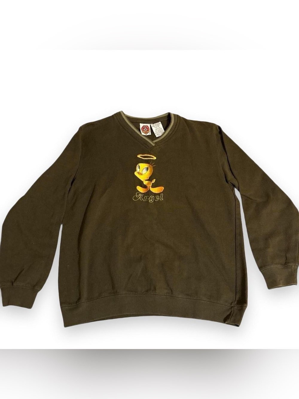 Vintage Looney Tunes Sweatshirt Tweety Size Medium 90s V Neck Pullover